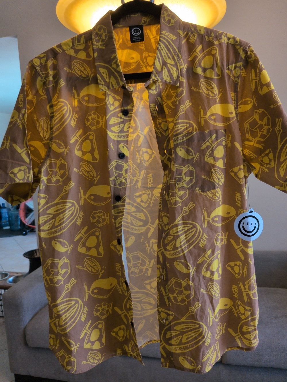 Neff Brown And  Yellow Graphic Short-Sleeve Shirt